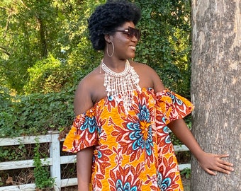 Ankara off Shoulder Dress, Off shoulder Dress, African off Shoulder Dress, Cocktail dress