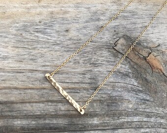 Hammered Bar Necklace in Gold or Silver - Simple, Minimalist Jewelry, Gold Bar, Silver Bar