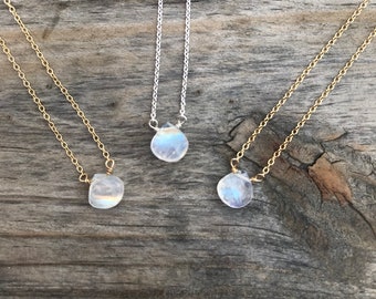 Rainbow Moonstone Necklace, Moonstone Minimalist Necklace, Gold and Silver Available