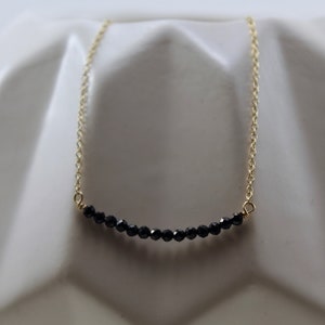 Black Gemstone Bar Necklace, Black Spinel, Minimalist Jewelry, Tiny Bar Necklace image 1