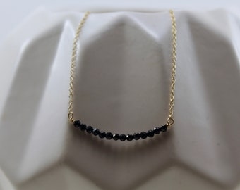 Black Gemstone Bar Necklace, Black Spinel, Minimalist Jewelry, Tiny Bar Necklace