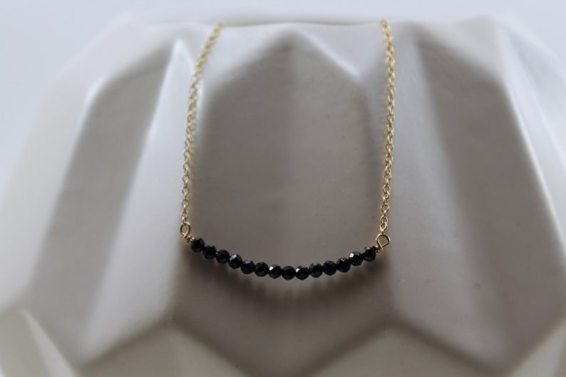 Black Gemstone Bar Necklace, Black Spinel, Minimalist Jewelry, Tiny Bar Necklace image 1