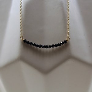 Black Gemstone Bar Necklace, Black Spinel, Minimalist Jewelry, Tiny Bar Necklace image 3