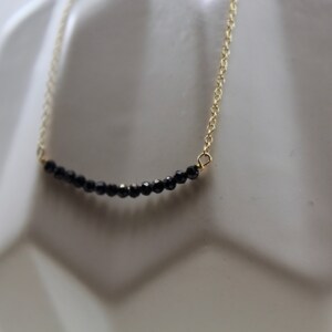 Black Gemstone Bar Necklace, Black Spinel, Minimalist Jewelry, Tiny Bar Necklace image 2