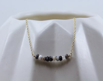 Black & White Opal Bar Necklace - Dendrite Opal, Minimalist Necklace