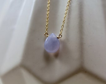 Periwinkle Chalcedony Charm Necklace, Minimalist Blue & Purple Gemstone Necklace, Gold or Silver