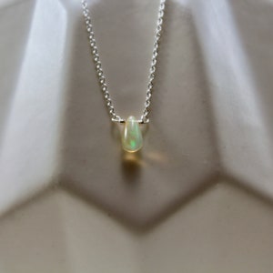 Fiery Opal Teardrop Necklace, Simple Minimalist Jewelry, Opal Necklace in Gold or Silver image 1