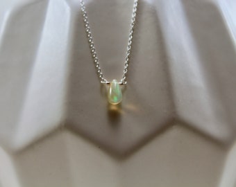Fiery Opal Teardrop Necklace, Simple Minimalist Jewelry, Opal Necklace in Gold or Silver