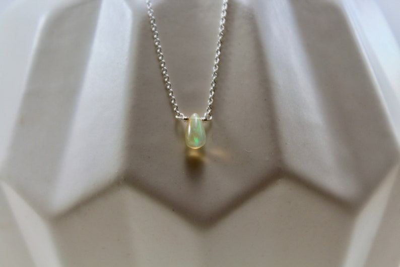 Fiery Opal Teardrop Necklace, Simple Minimalist Jewelry, Opal Necklace in Gold or Silver image 1