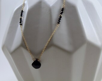 Black and Gold Gemstone Necklace, Minimalist Jewelry, Black Spinel Briolette Necklace