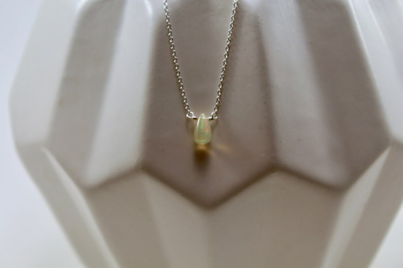 Fiery Opal Teardrop Necklace, Simple Minimalist Jewelry, Opal Necklace in Gold or Silver image 2