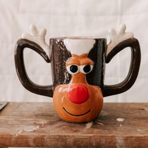 Big Ceramic Reindeer Mug, Ceramic Reindeer Mug, Christmas Mug, Christmas Gift, Handmade Christmas Gift, Handmade Christmas Decor, Reindeer