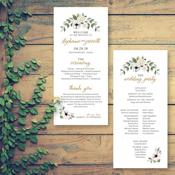 Wedding Program Template Graphic Design Wedding Menu Etsy