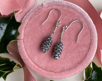 Sterling silver pine cone earrings