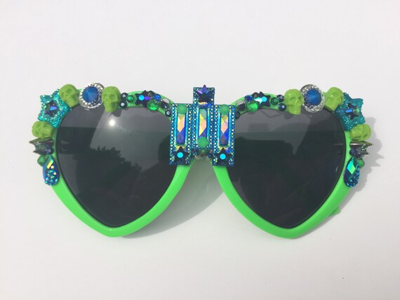Neon Green sunglasses Festival Sunglasses heart shaped | Etsy