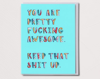 You're Awesome Card, Greeting Cards, Love, Encouragement Card, You're Fucking Awesome