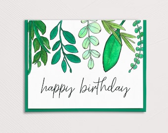 Watercolor Plants Birthday Card, Printed