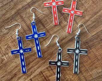 1980s Cross Earrings New Old Stock Aluminum  Diamond Cut Crosses Silver Plated Ear Wires 3 colors to choose from includes 1 pair