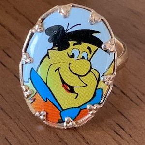 Vintage 1970s Fred Flintstone Ring: Gold Tone Adjustable Band