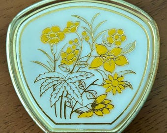 Rare Vintage Gold Tone Metal Lipstick Holder w/ Hinged Pocket Mirror | Floral Design | Vanity Decor | Vintage Accessory | Retro Gift Idea