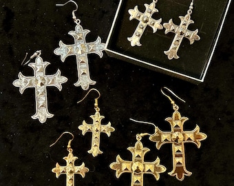 Boucles d'oreilles croix vintage : gothique celtique argenté ou doré