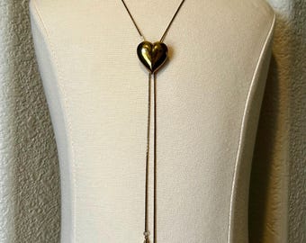 Collier bolo coeur gonflé vintage réglable doré