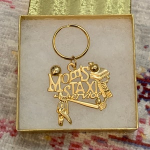 Keychain/ring “Moms Taxi Service” Gold Tone  Danecraft brand 1980s New Old Stock