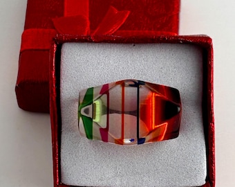 bague vintage en lucite des années 1970 taille 7 3/4 neuf ancien stock