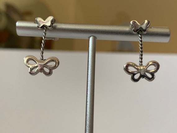 Vintage 1980s Silver Butterfly Earrings - image 9