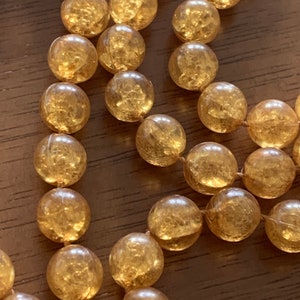 Vintage Golden Beaded Flapper Necklace - 54in Plastic Bead Strand