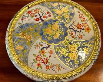 Boîte à thé vintage hollandaise en biscuit avec fleurs style chino