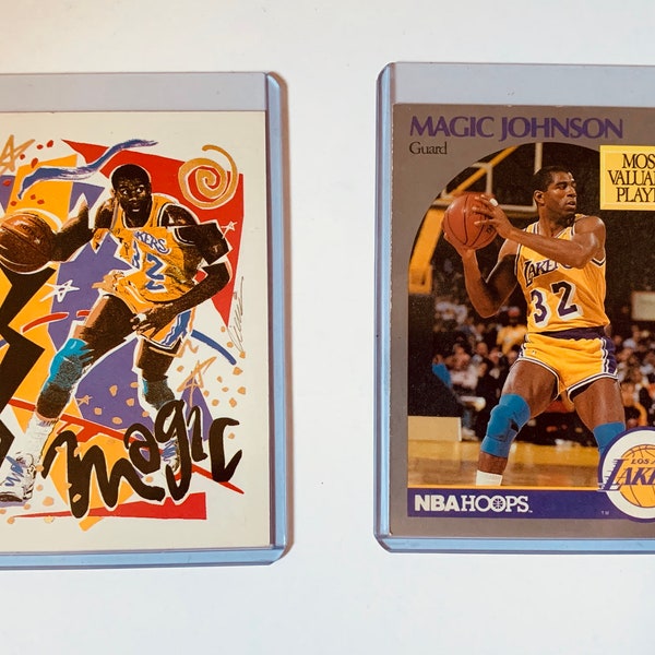 Magic Johnson NBA Hoops Vintage Basketball cards (both included)