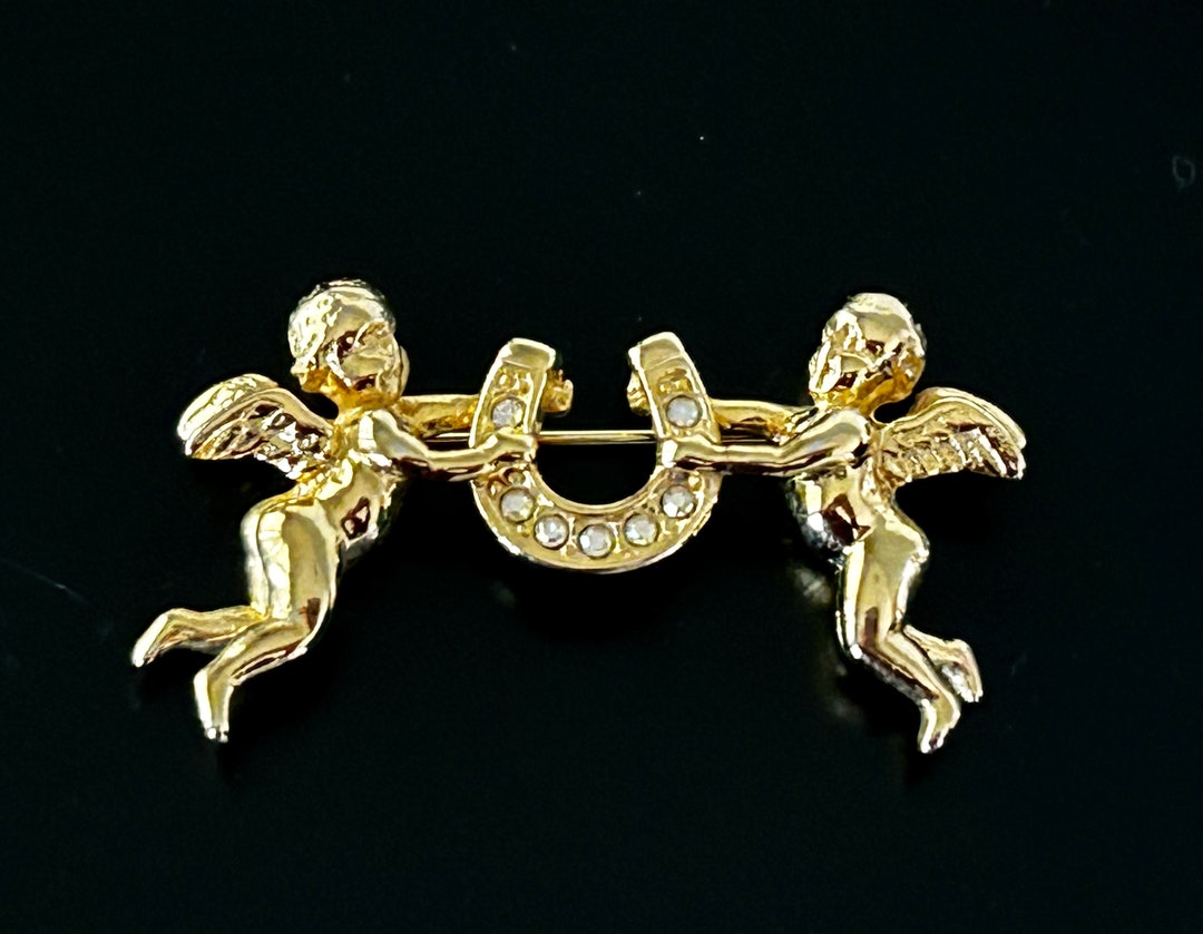 Broche Vintage Fer à Cheval Strass - Porte-bonheur Rétro - Origine France - En Bon état D'occasion