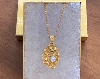 Vintage 1980s Gold Nugget Style Necklace with Gem - 20in Chain