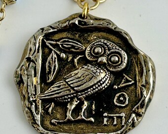 vintage Collier hibou Athéna cristaux bleus autrichiens