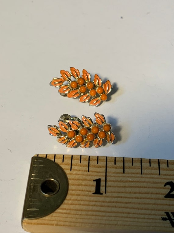 Antique Coro signed Silver and orange flower clip… - image 9