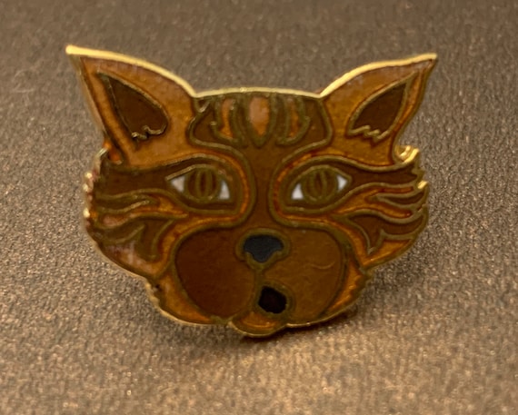 Rare Vintage 1980s Orange Tabby Cat Enamel Pin Go… - image 1