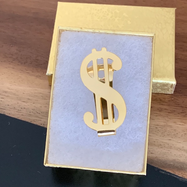 Vintage Money Clip Dollar Sign Gold Tone New Old Stock