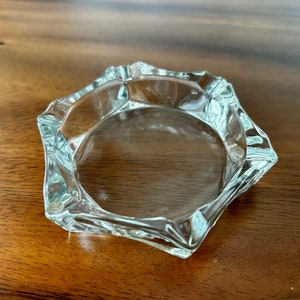 Mid Century Vintage Ashtray Hexagon Shaped Clear Glass