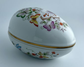 Boîte à oeufs vintage en porcelaine Avon : motif papillon, bordure en or 22 carats, fabriqué au Japon