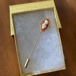 Vintage Cameo Stick Pin Gold Tone with Faux Pearls Stamped Avon
