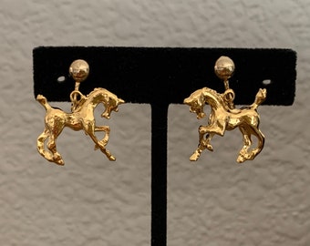 Vintage Horse Earrings Gold Plated Ear Wires, Ear Posts or Screw Back Clip Ons  New Old Stock Includes 1 pair you choose in options