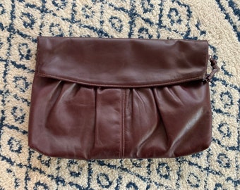 Vintage Leather Clutch, Dark Cherry Red Folding Bag