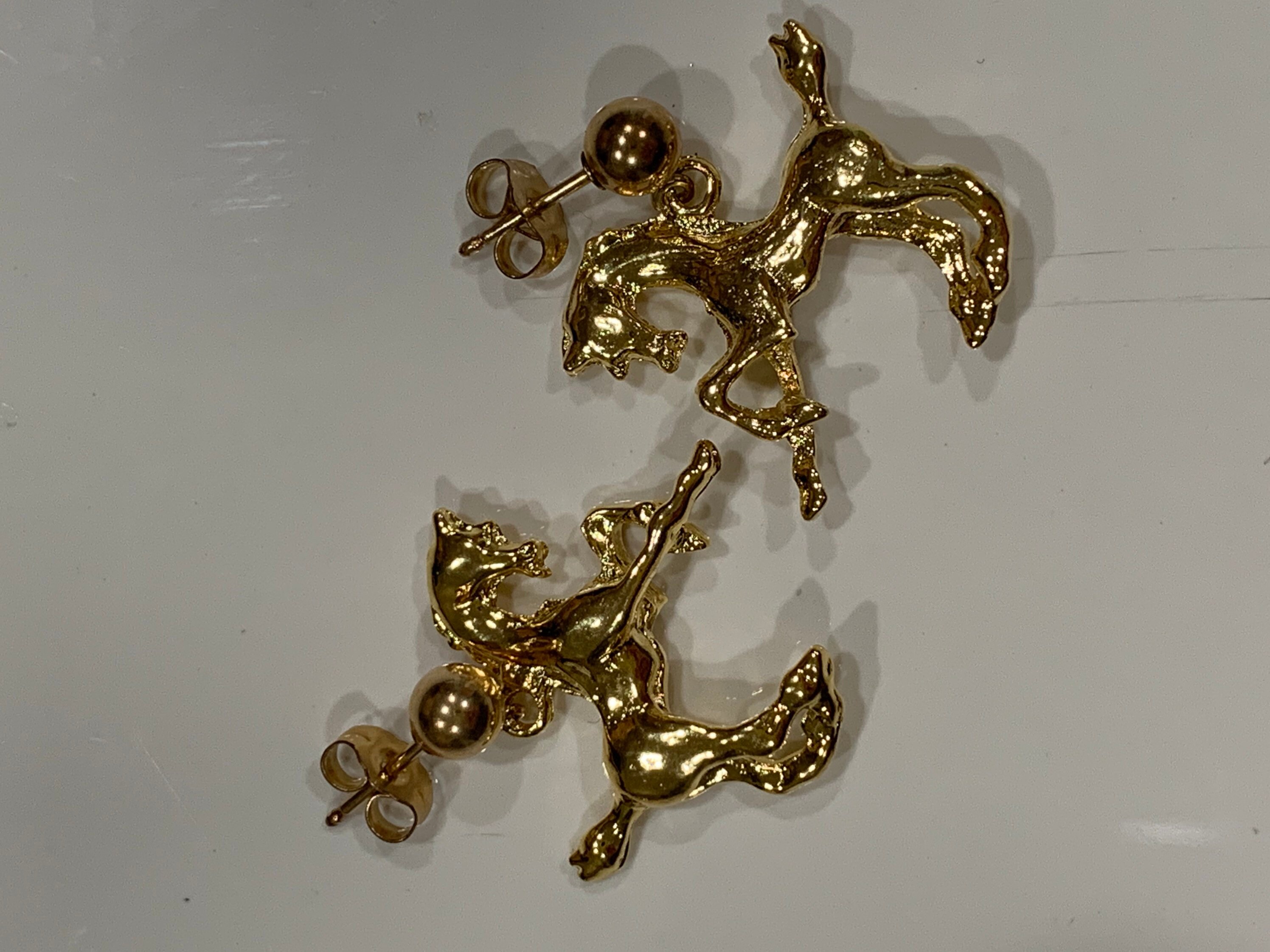 Boucles D'oreilles Pendantes Cheval Monnaie Antique - Or Jaune Acier Inox - Neuf Livré En 48h