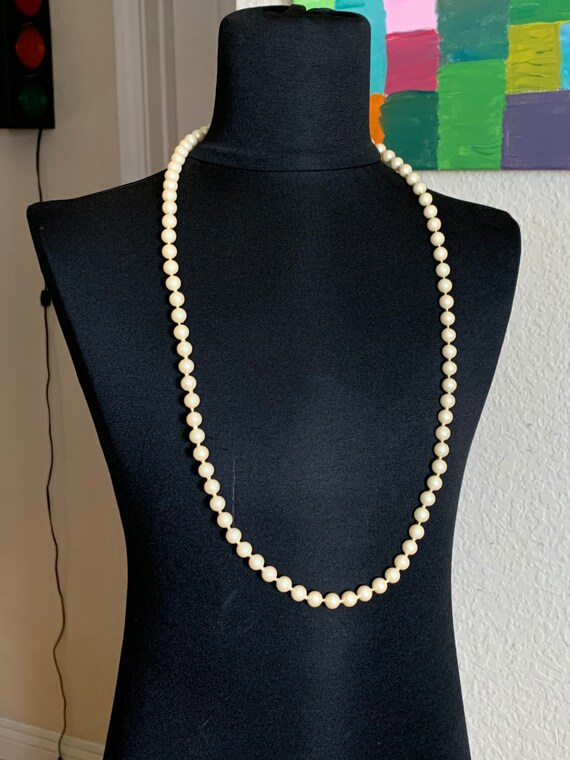 Vintage 1980s Long strand of Faux Pearls 28inch - image 1