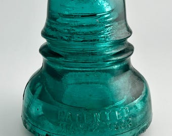 Isolateur en verre antique bleu azur vert Hemingray 40, brevet 2 mai 1893