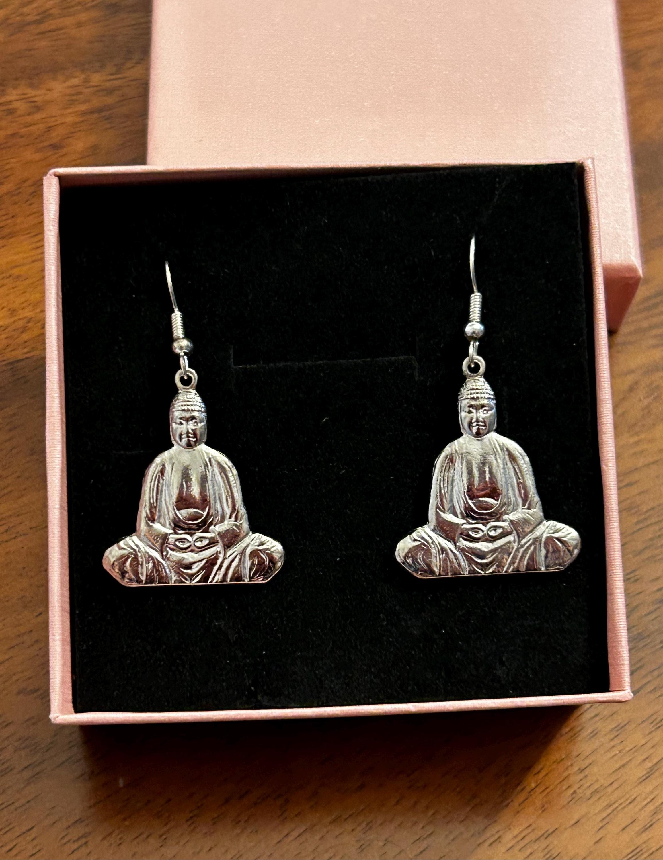 Boucles D'oreilles Argent 925 Avec 6 Ambres Dont 2 Sculptés Tête De Bouddha - Neuf Avec étiquettes