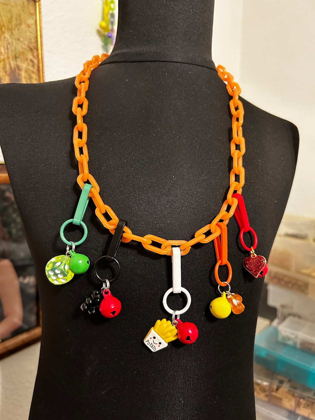 Buy Handmade 80s Style Bell Charm Necklace: Plastic Chain, Clip Charms  Online in India