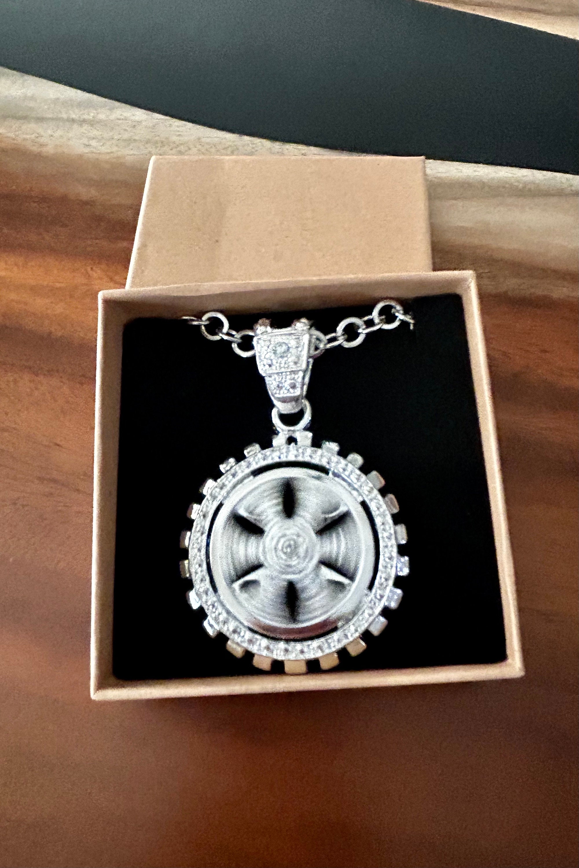 Vintage 1990s Spinner Necklace Silver Tone With Rhinestones Vintage 1990s Spinner Necklace Silver Tone With Rhinestones