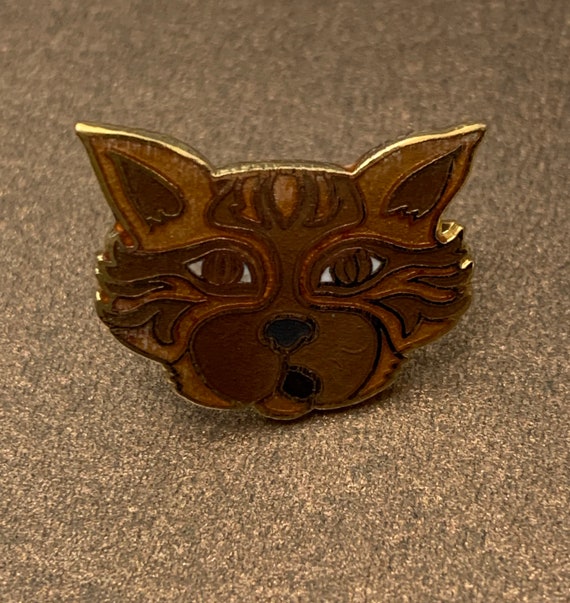 Rare Vintage 1980s Orange Tabby Cat Enamel Pin Go… - image 7
